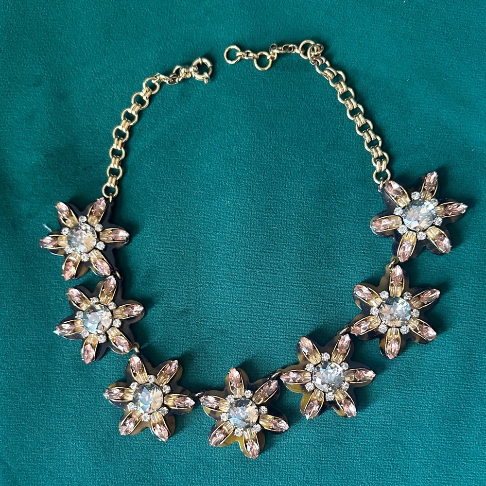 J. Crew Gold and Pink Floral Necklace